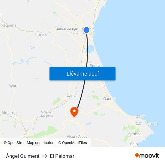 Àngel Guimerá to El Palomar map