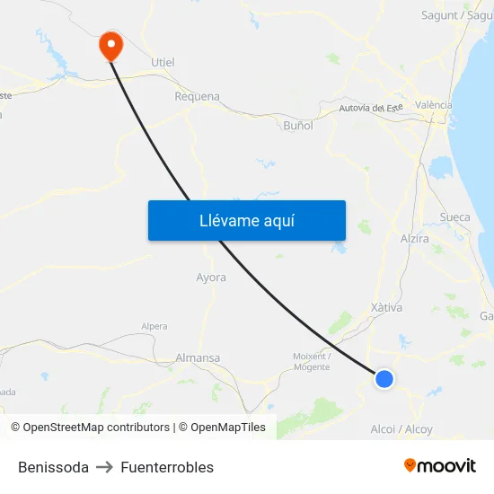 Benissoda to Fuenterrobles map