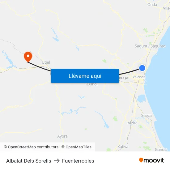 Albalat Dels Sorells to Fuenterrobles map