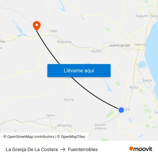 La Granja De La Costera to Fuenterrobles map