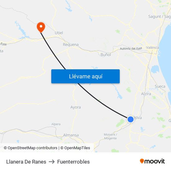 Llanera De Ranes to Fuenterrobles map