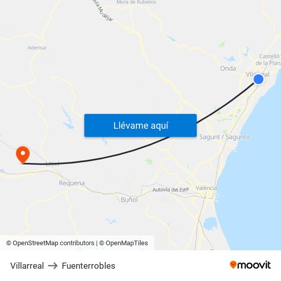 Villarreal to Fuenterrobles map