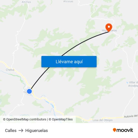 Calles to Higueruelas map