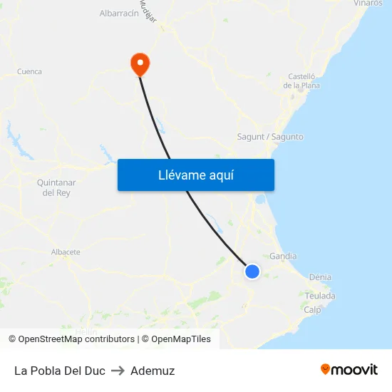 La Pobla Del Duc to Ademuz map