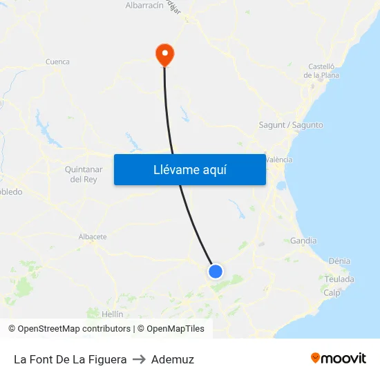La Font De La Figuera to Ademuz map