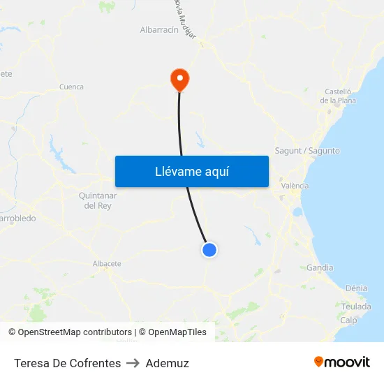 Teresa De Cofrentes to Ademuz map