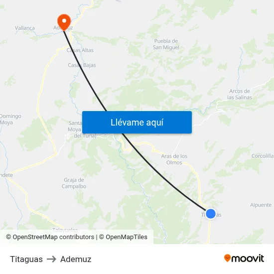 Titaguas to Ademuz map