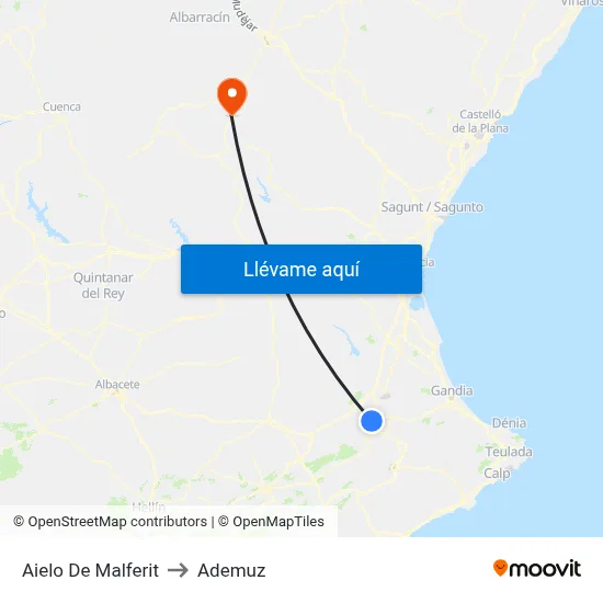 Aielo De Malferit to Ademuz map