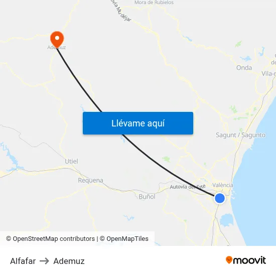 Alfafar to Ademuz map