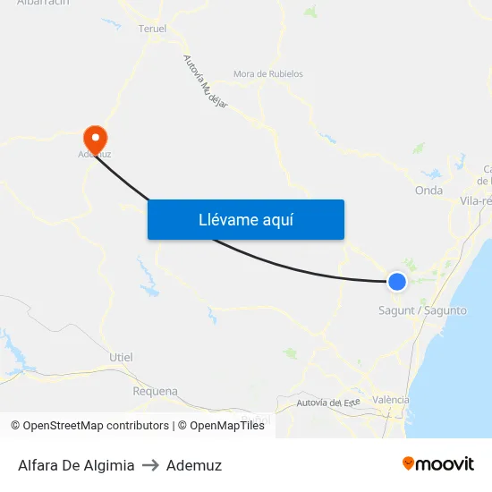 Alfara De Algimia to Ademuz map