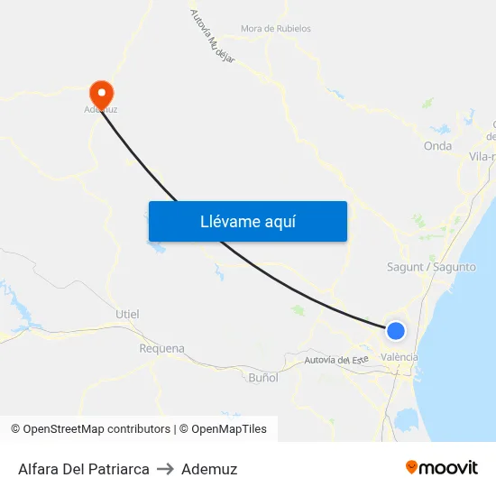 Alfara Del Patriarca to Ademuz map
