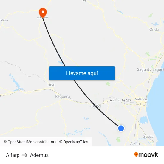Alfarp to Ademuz map