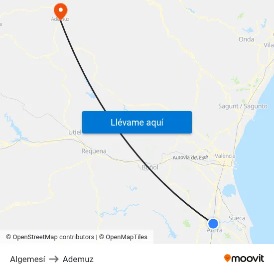 Algemesí to Ademuz map