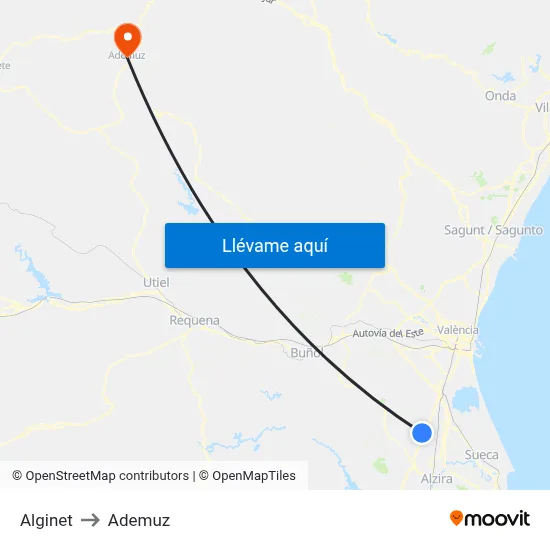 Alginet to Ademuz map