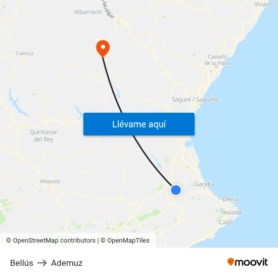 Bellús to Ademuz map