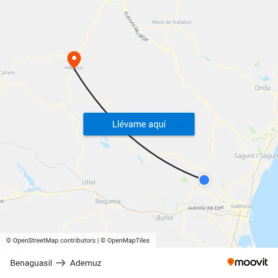 Benaguasil to Ademuz map