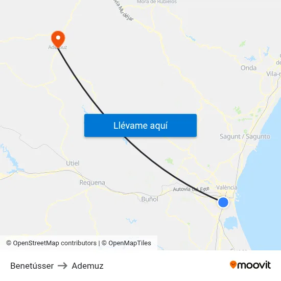 Benetússer to Ademuz map