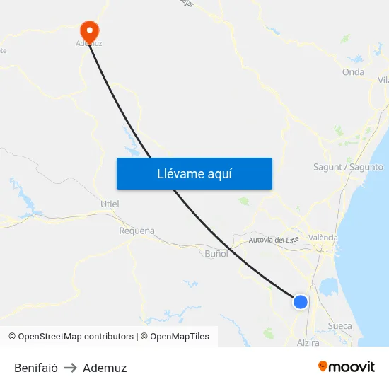 Benifaió to Ademuz map