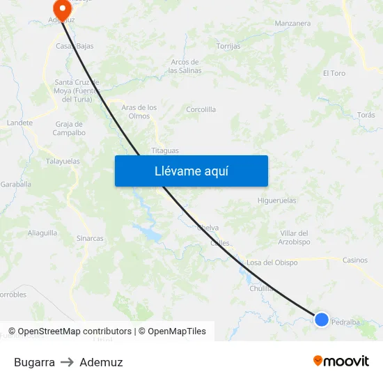 Bugarra to Ademuz map