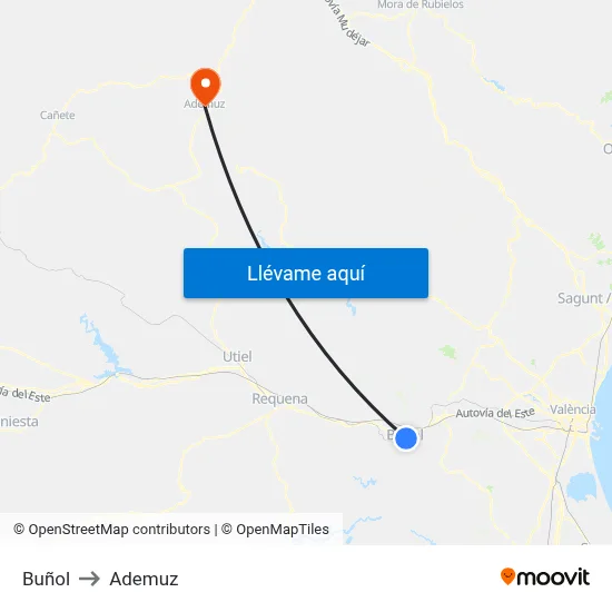Buñol to Ademuz map