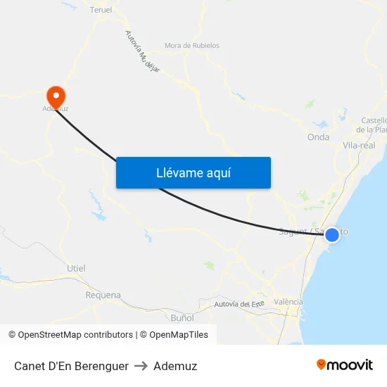 Canet D'En Berenguer to Ademuz map