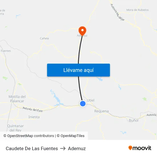 Caudete De Las Fuentes to Ademuz map