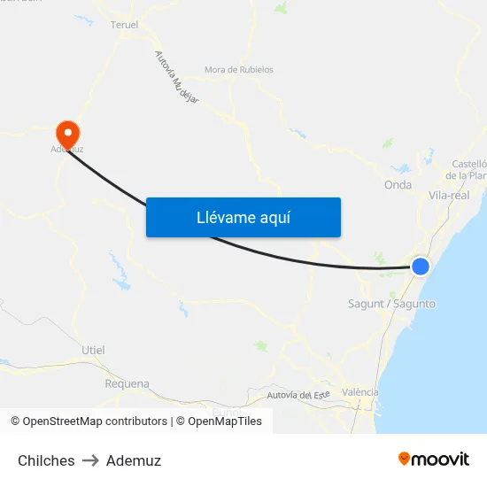 Chilches to Ademuz map