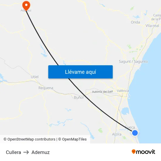 Cullera to Ademuz map