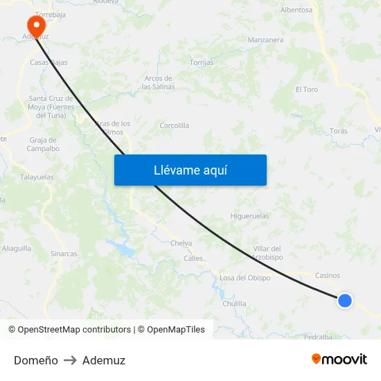 Domeño to Ademuz map