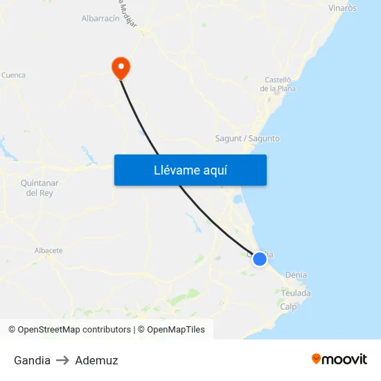 Gandia to Ademuz map