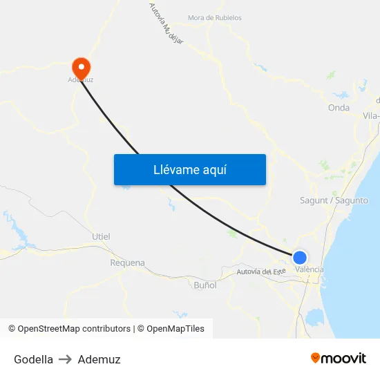 Godella to Ademuz map