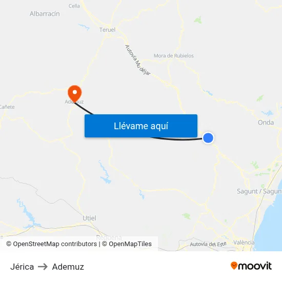 Jérica to Ademuz map