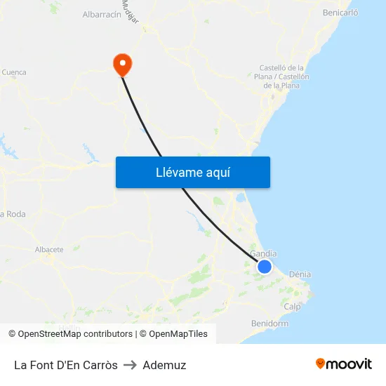 La Font D'En Carròs to Ademuz map