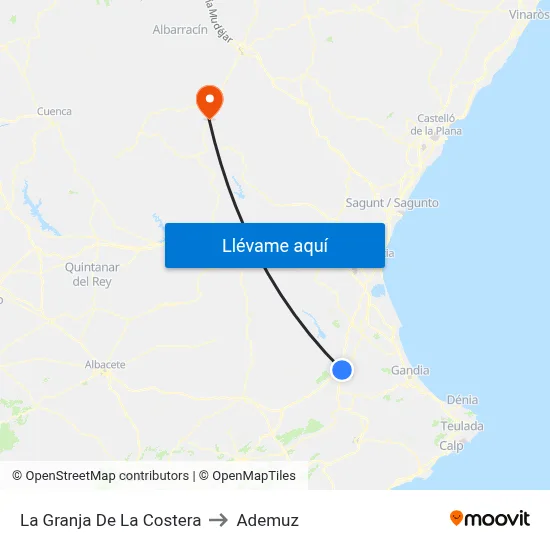 La Granja De La Costera to Ademuz map