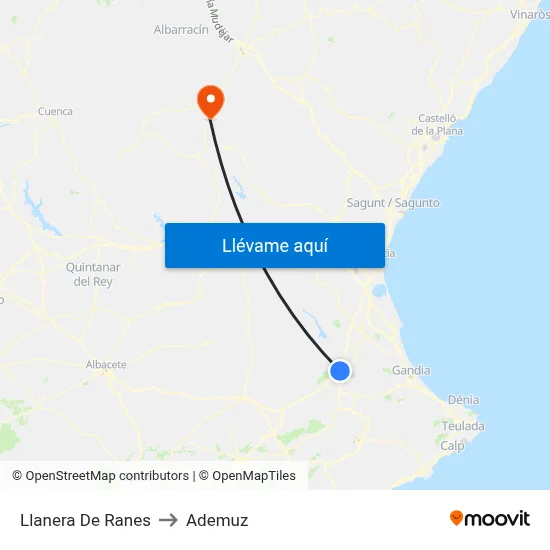 Llanera De Ranes to Ademuz map