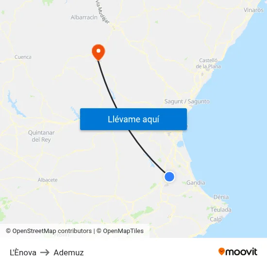 L'Ènova to Ademuz map