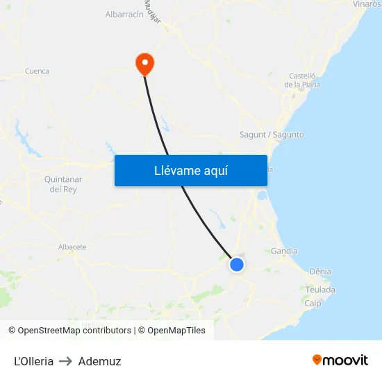 L'Olleria to Ademuz map