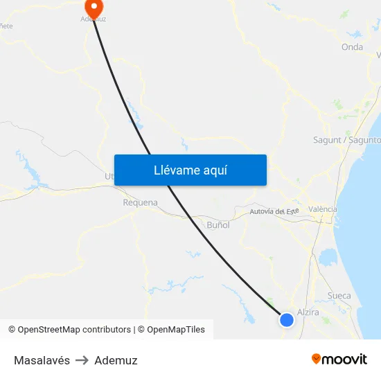 Masalavés to Ademuz map