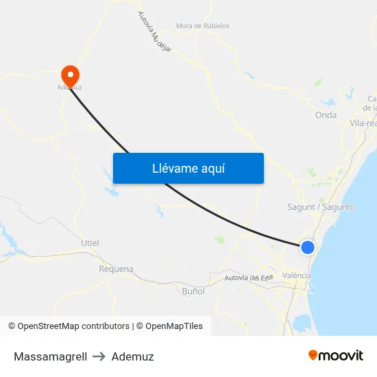 Massamagrell to Ademuz map