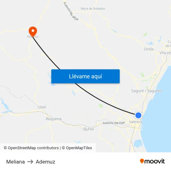 Meliana to Ademuz map
