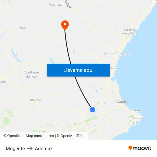 Mogente to Ademuz map