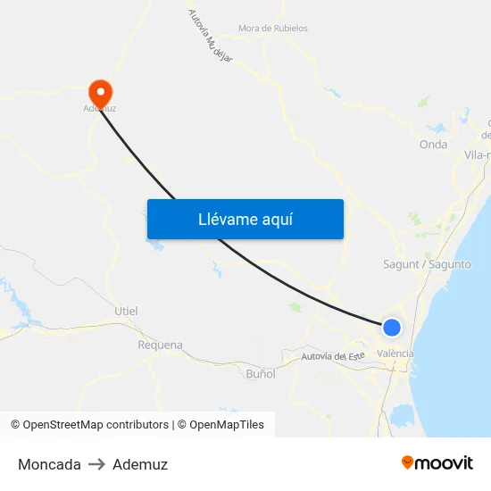Moncada to Ademuz map