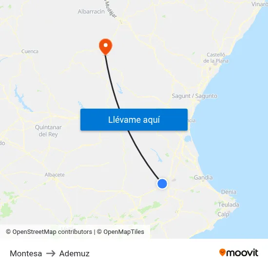 Montesa to Ademuz map
