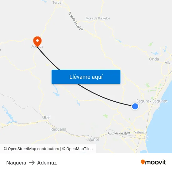 Náquera to Ademuz map