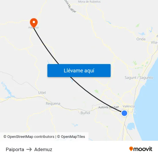 Paiporta to Ademuz map