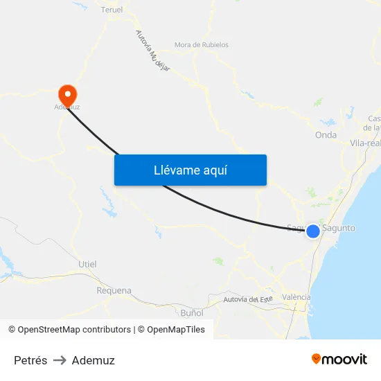 Petrés to Ademuz map
