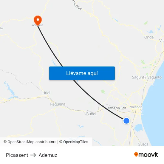 Picassent to Ademuz map