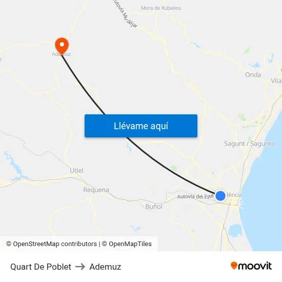 Quart De Poblet to Ademuz map