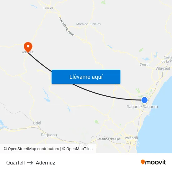 Quartell to Ademuz map