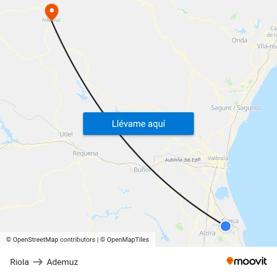 Riola to Ademuz map